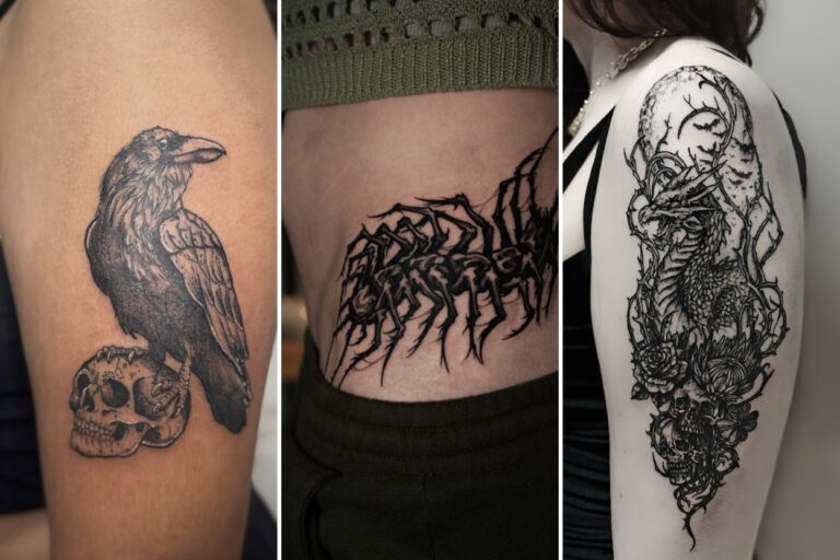 Aesthetic dark feminine tattoos and delicate ink ideas collage
