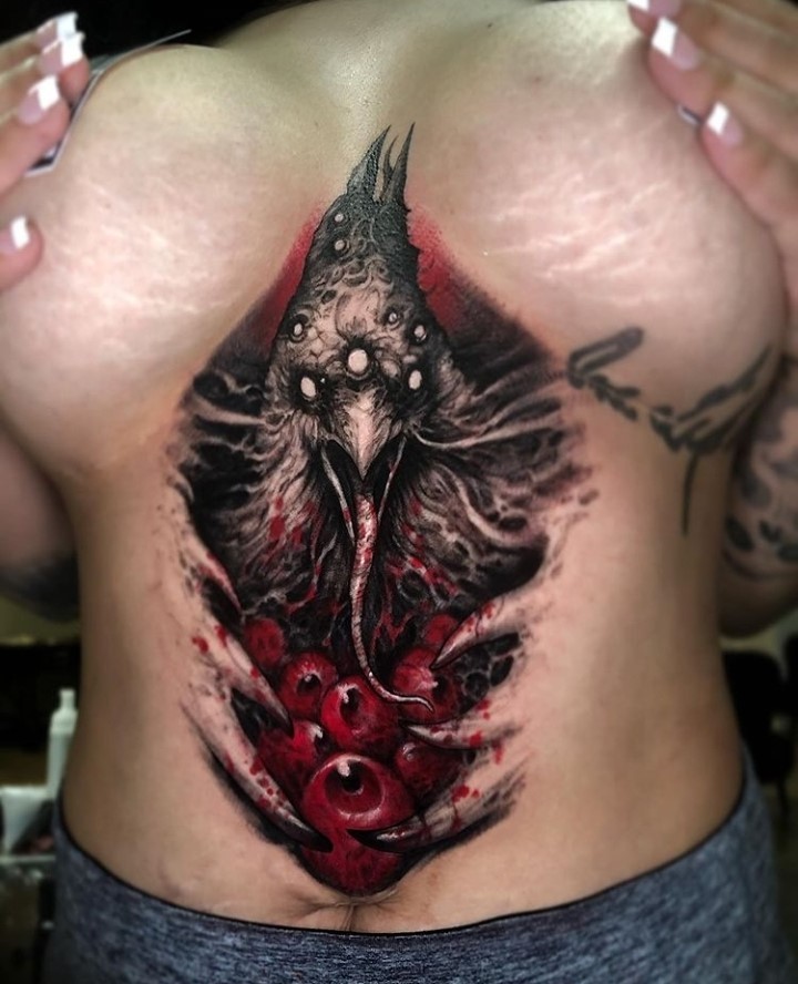 Neo-Traditional Raven And Poppies Tattoo