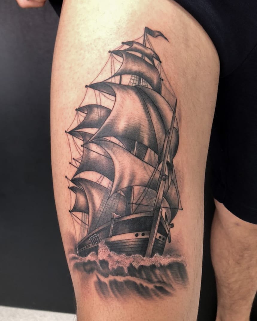 Storm-Tossed Sailing Ship Tattoo
