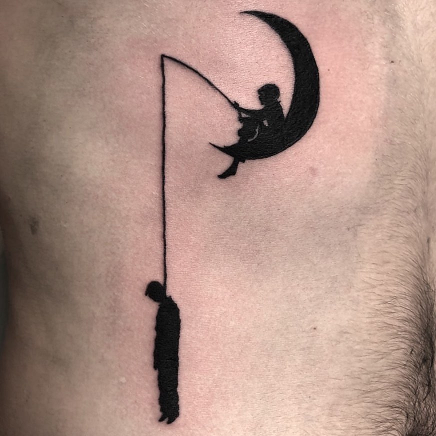Dark Surreal Crescent Moon Tattoo moon tattoos tattoo