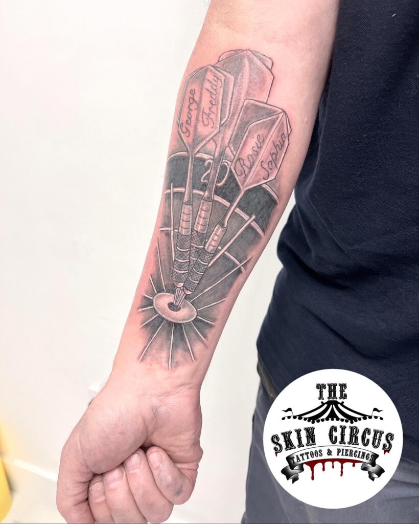 Dartboard with Grandchildren’s Names on Darts grandchildren tattoos for grandparents tattoo