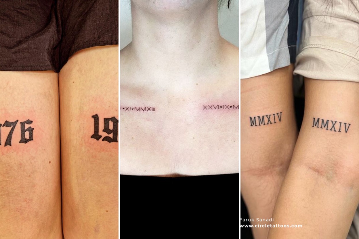 Aesthetic date tattoos and delicate ink ideas collage