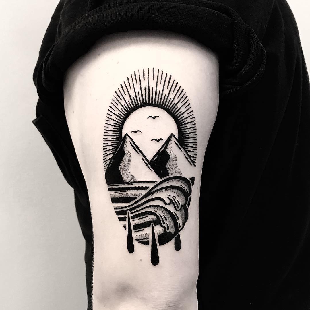 Dawn Horizon Swell with Glistening Highlights ocean tattoo
