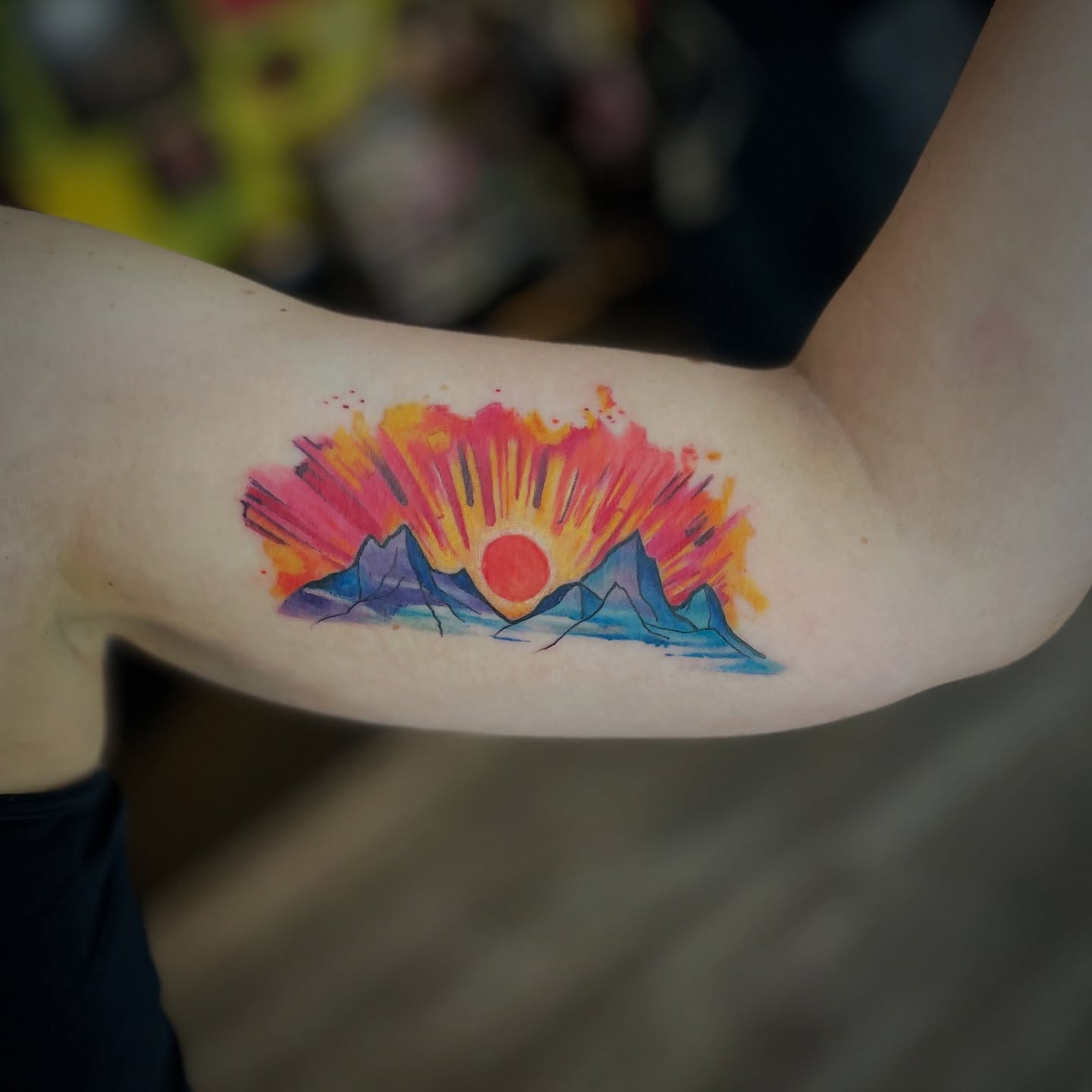 Dawn Sun Rising Over Mountain Silhouette sunrise tattoo