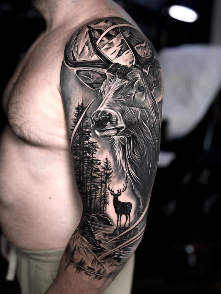 Deer and Nature Half Sleeve Tattoo half sleeve tattoos for men tattoo