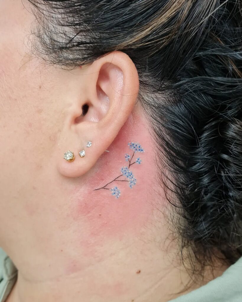 Two Mini Butterflies Behind Ear Tattoo