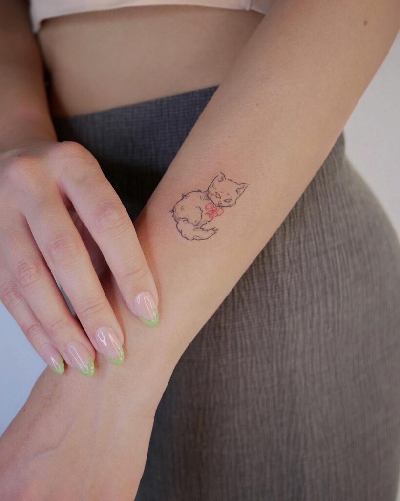 Delicate Bow Cat Sketch Tattoo small cat tattoos tattoo
