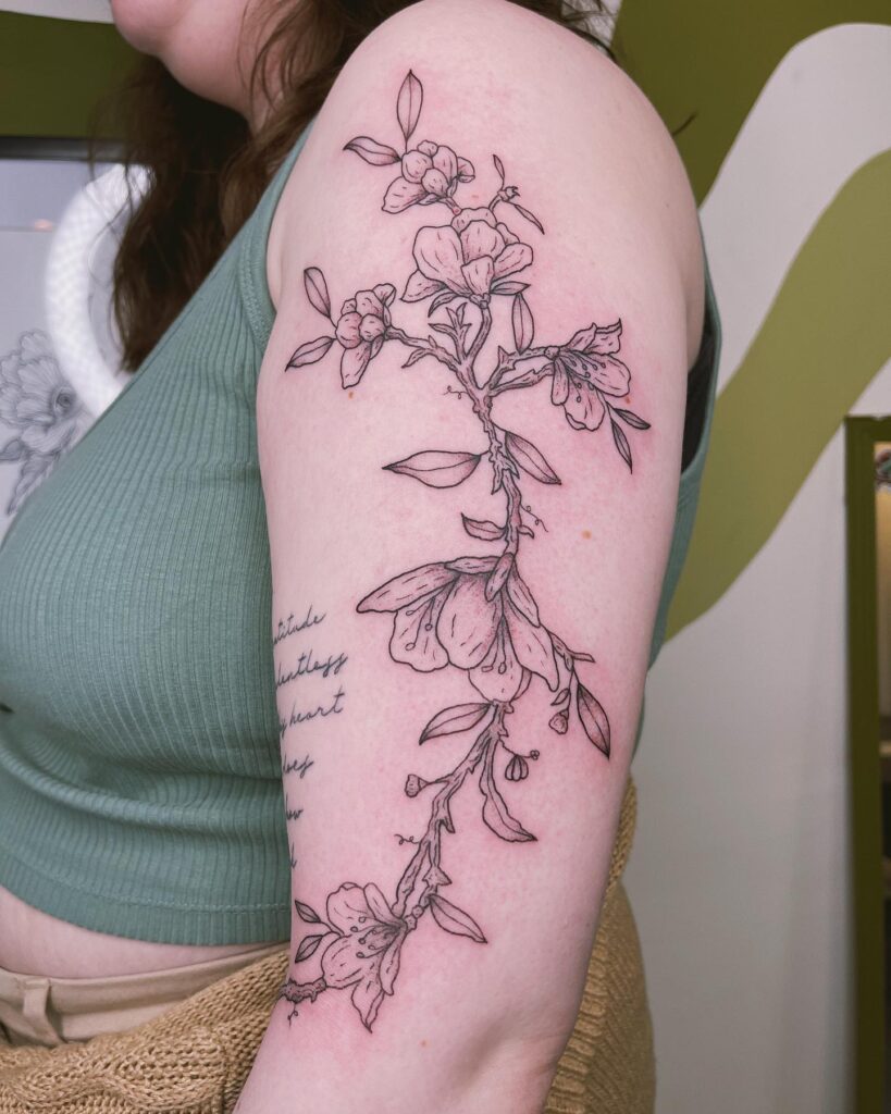 Radiant Sun And Cherry Blossom Sleeve Filler Tattoo Design