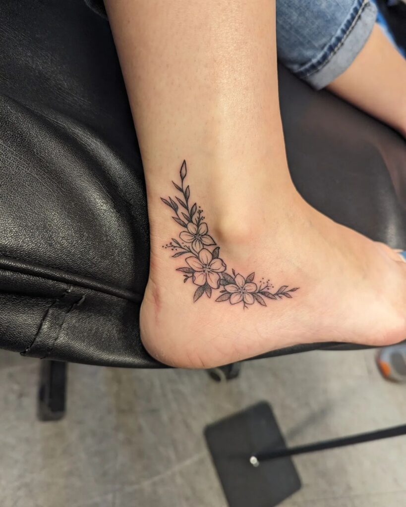 Geometric Lotus Ankle Tattoo