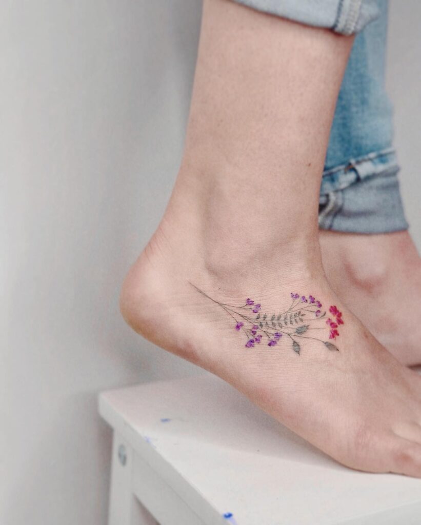 Minimalist Multicolored Star Foot Tattoo