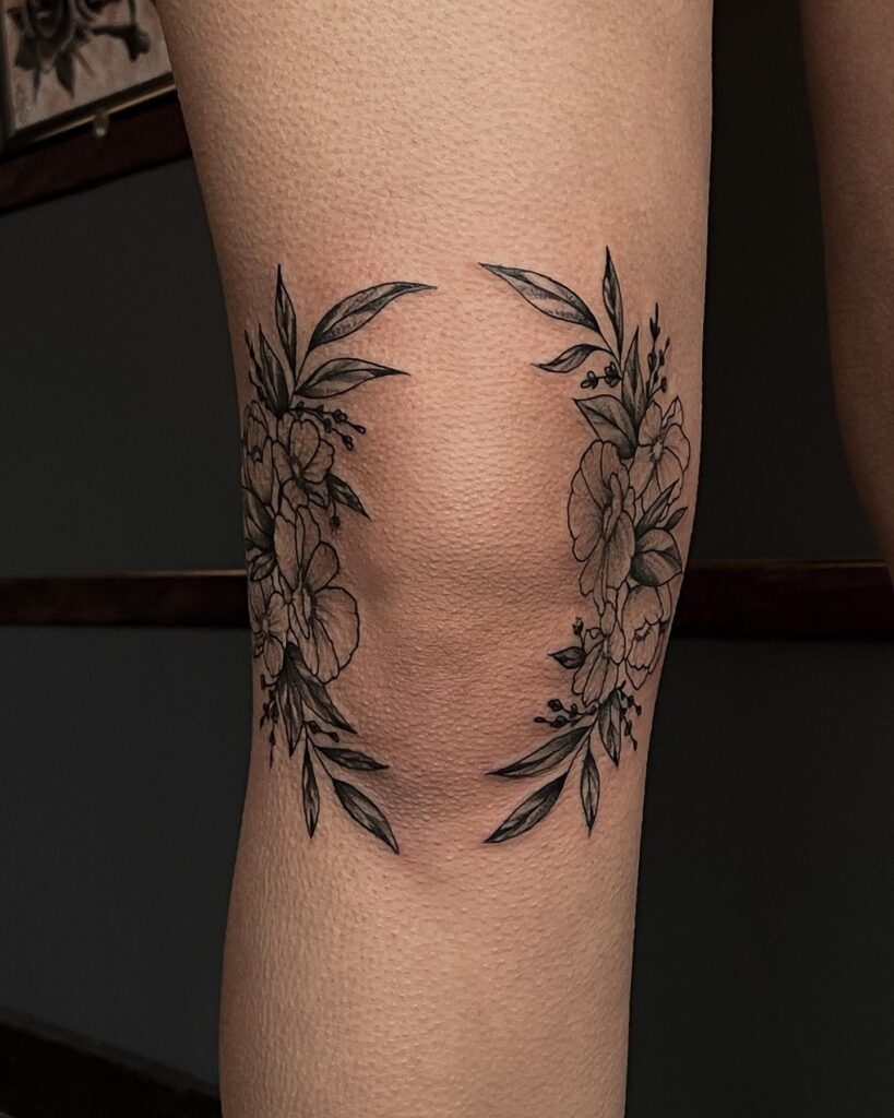 Mystical Mushroom Knee Frame Tattoo