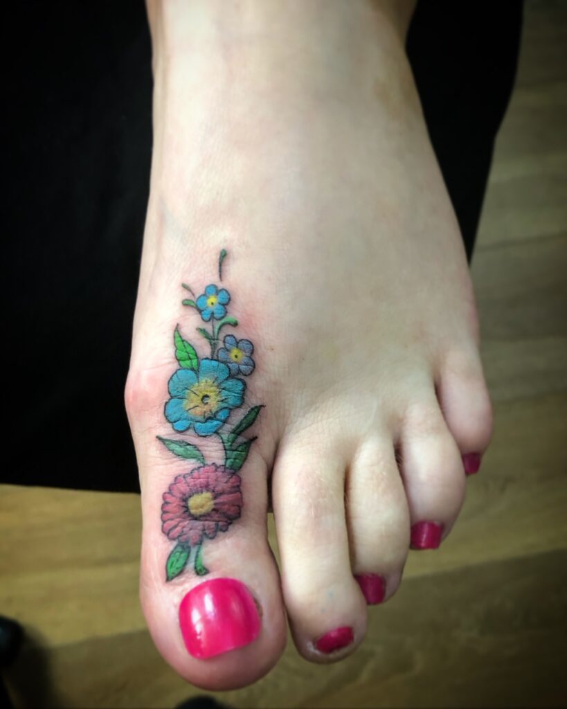 Beautiful Pink Peony Foot Tattoo