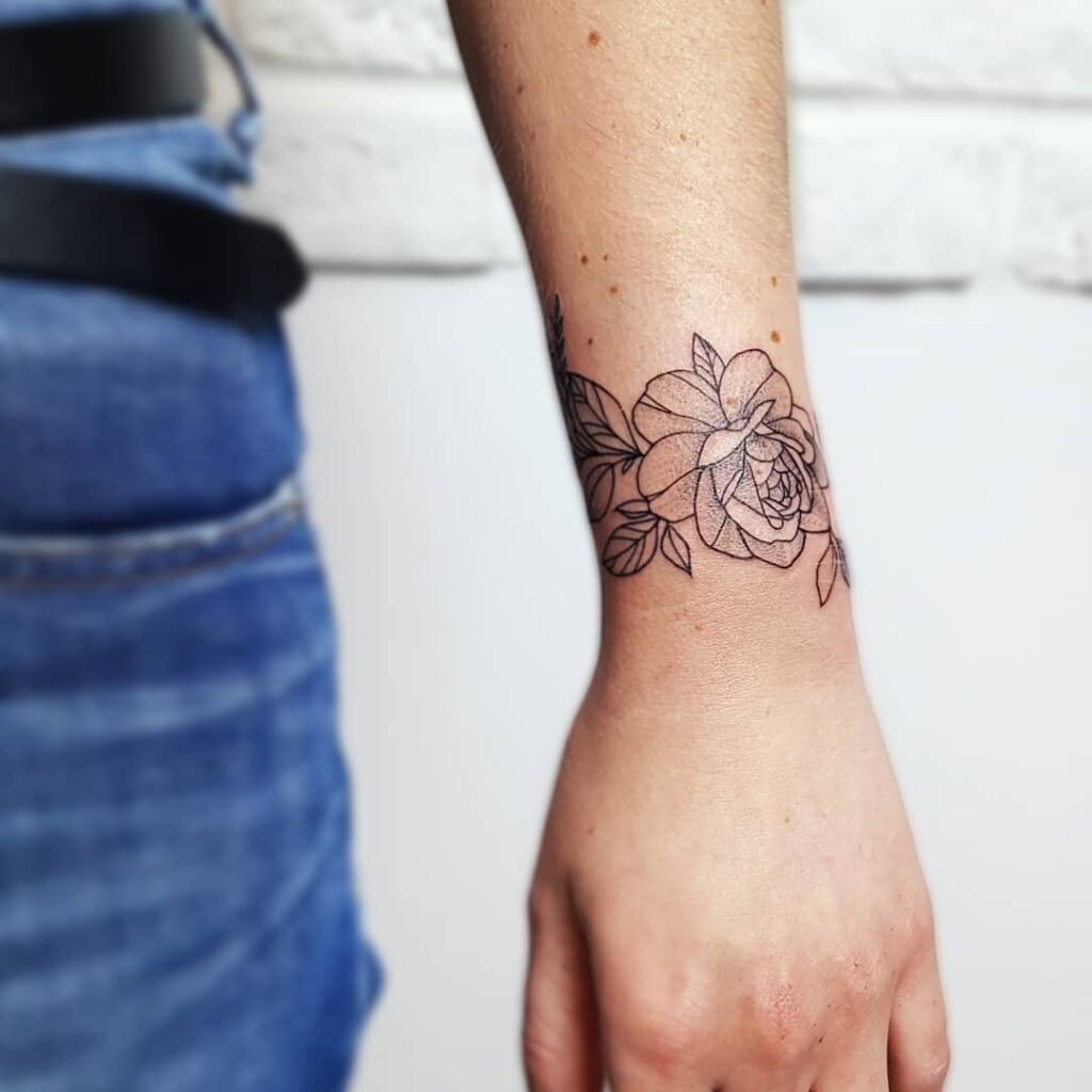 Hummingbird And Floral Vine Bracelet Tattoo