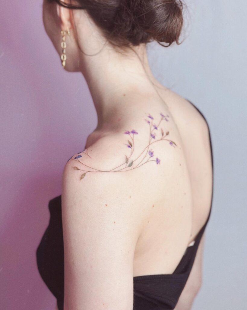Floral Butterfly Pair Shoulder Tattoo