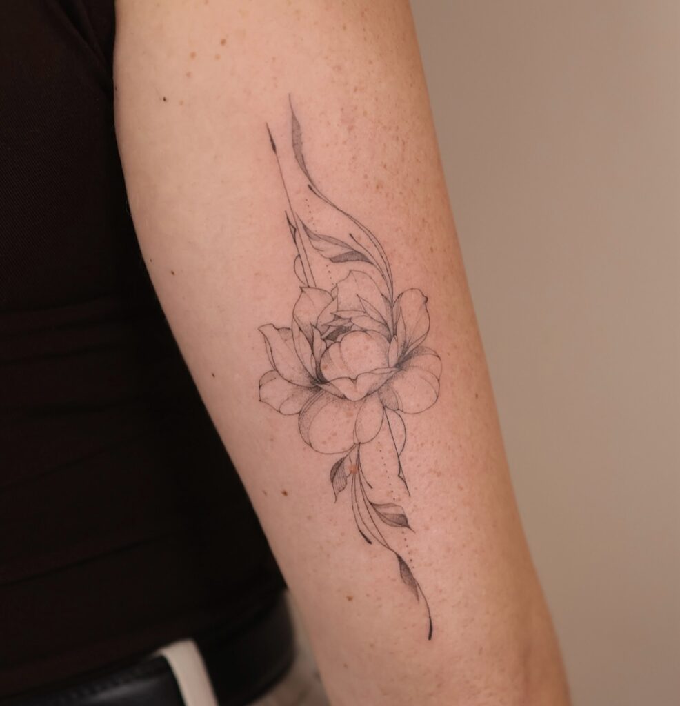 Delicate Peony Arm Tattoo fine line tattoos for women tattoo