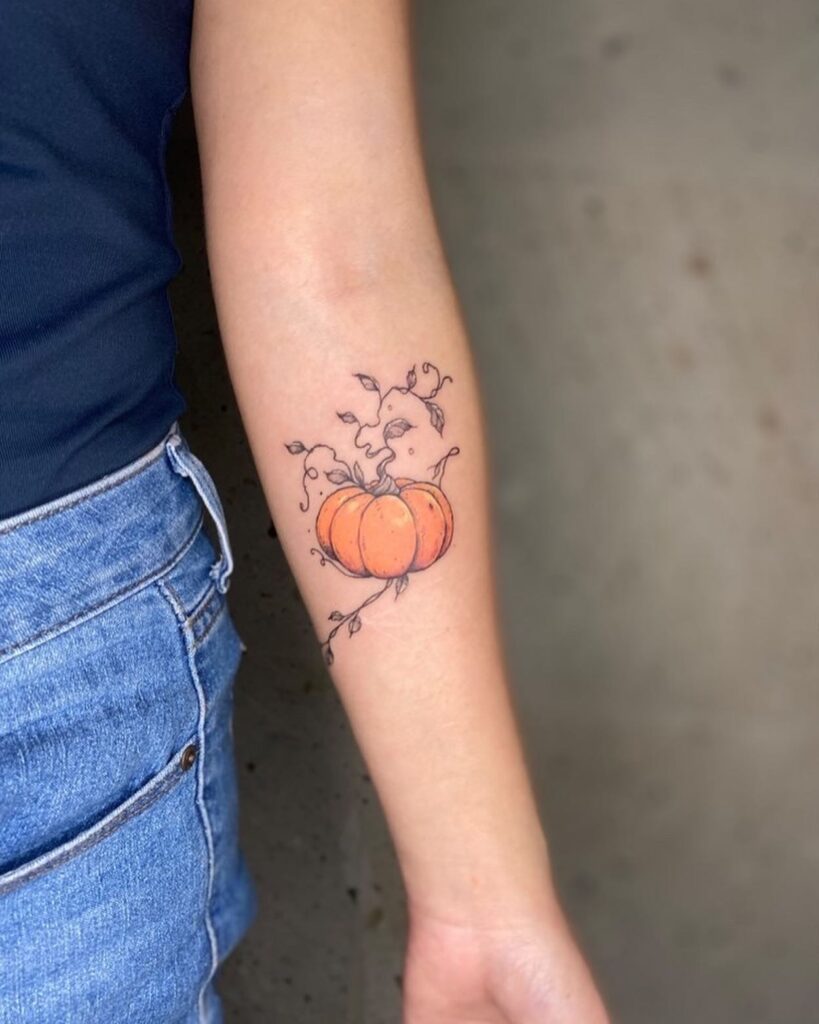 Pumpkin And Bats Halloween Tattoo