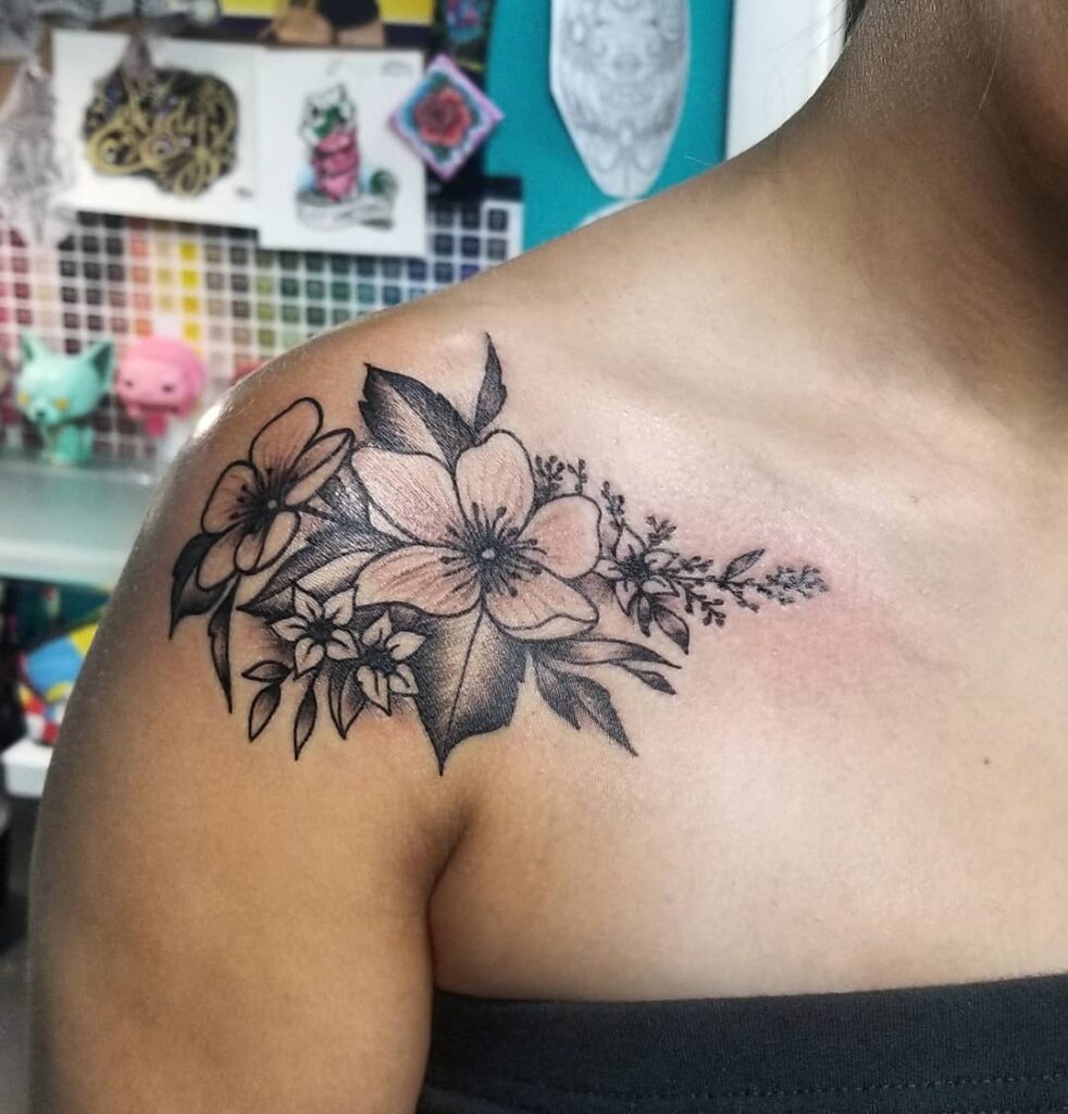 Delicate Shoulder Wildflower Tattoo women shoulder flower tattoo ideas tattoo