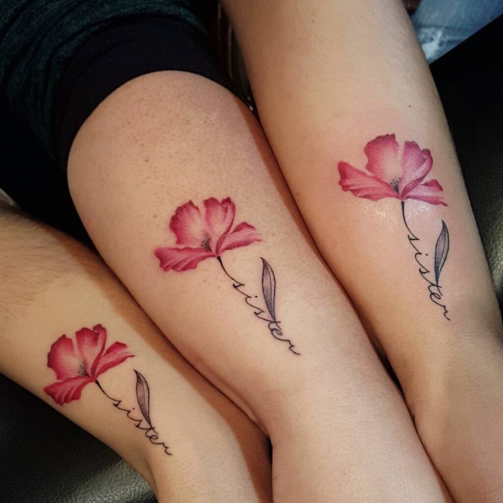 Delicate Sister Botanical Bouquet matching sibling tattoo