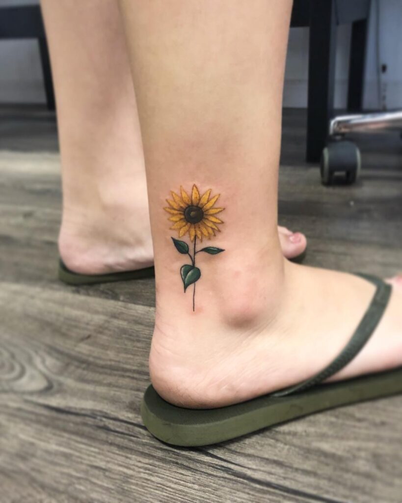 Delicate Sunflower Ankle Tattoo sunflower tattoos tattoo