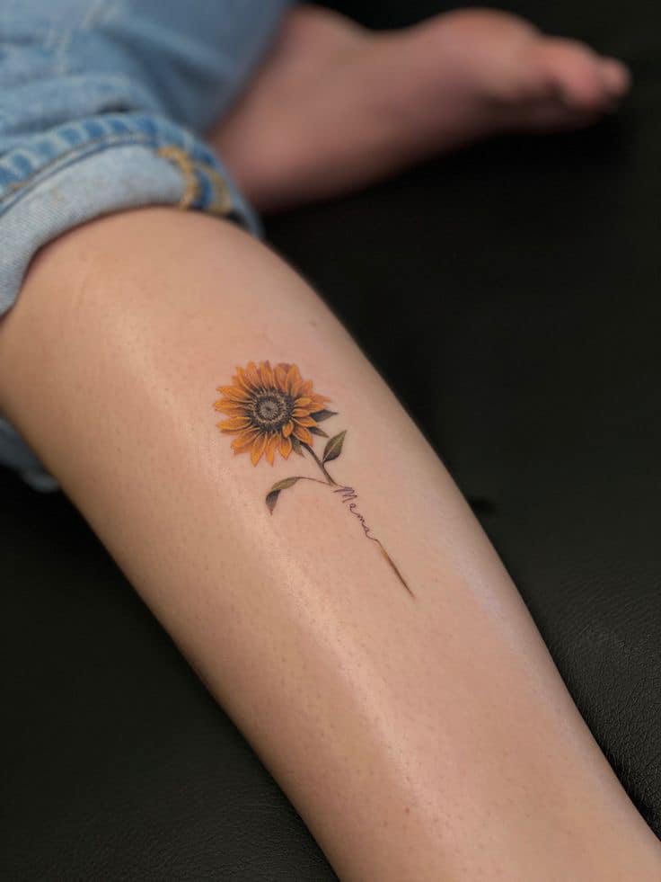 Delicate Sunflower Tattoo with Name sunflower tattoos tattoo