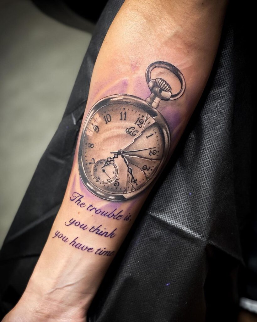 Detailed Pocket Watch & Quotes memorial tattoos tattoo