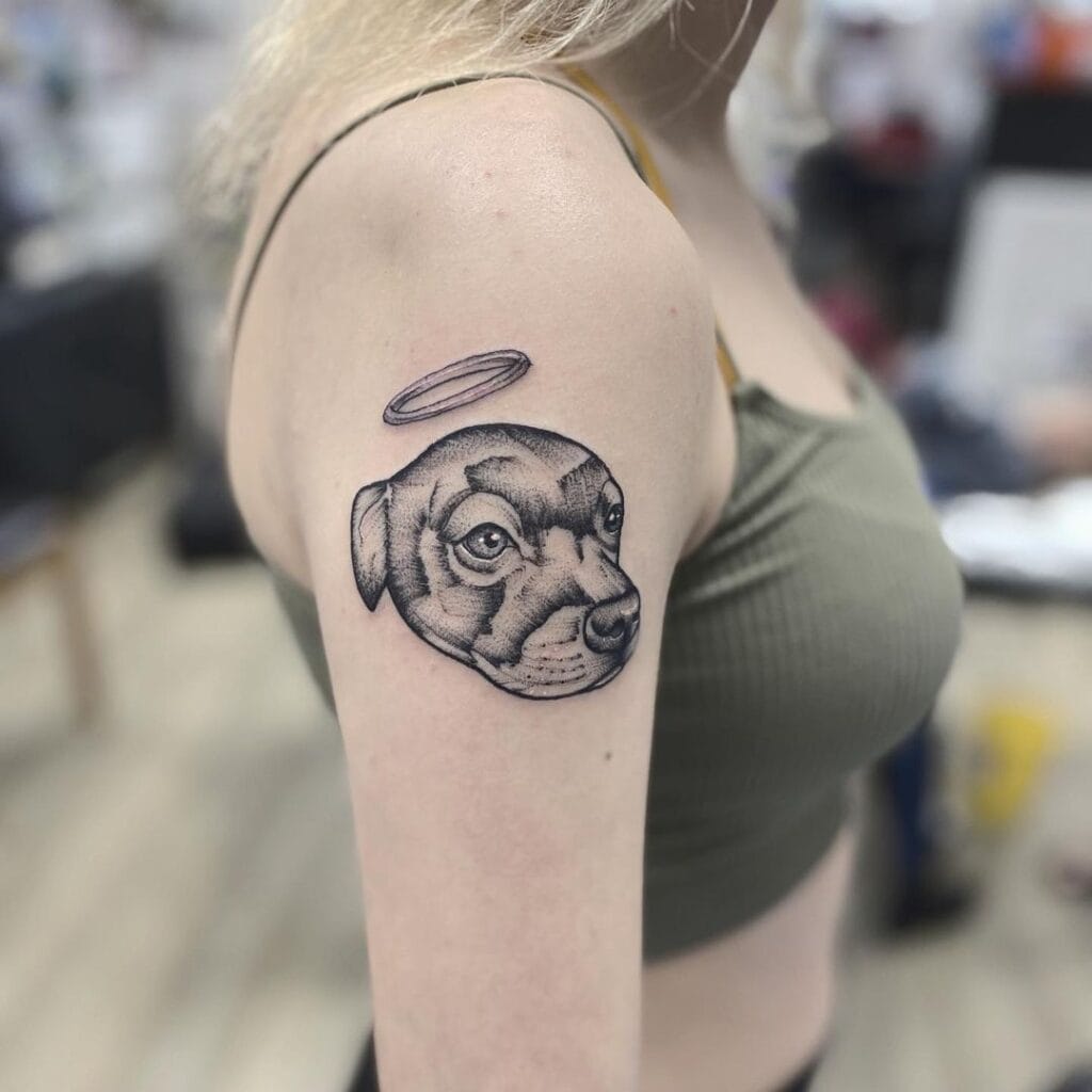 Detailed Portrait & Halo Symbol pet memorial tattoos tattoo