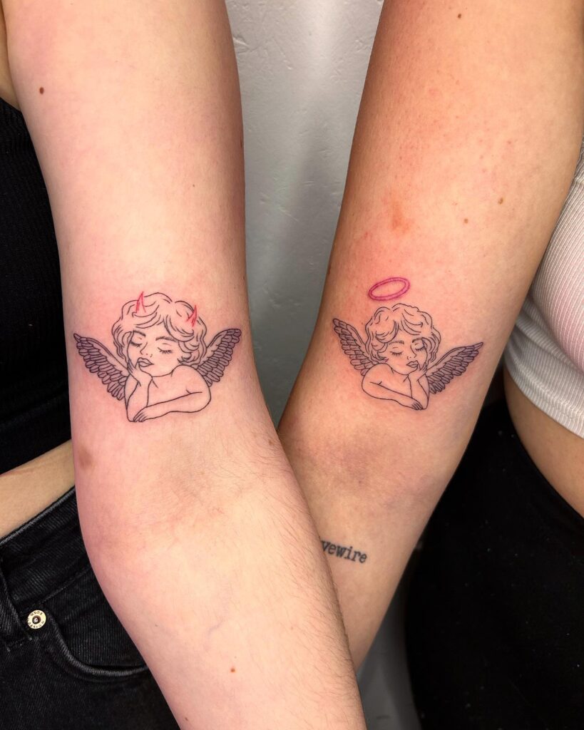 Devil and Angel Cherub Tattoos for Best Friends matching best friend tattoos tattoo