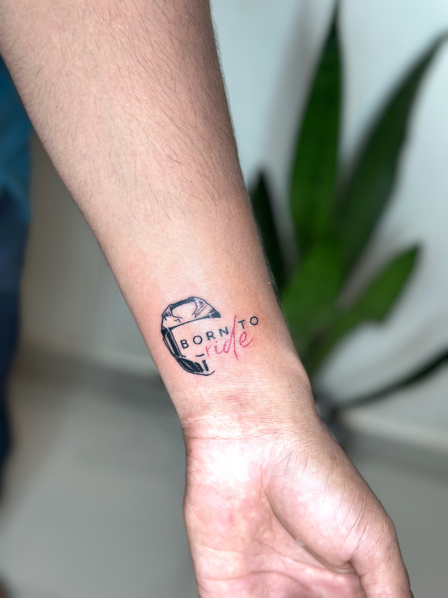 Diamond and “Born to Ride” Wrist Tattoo