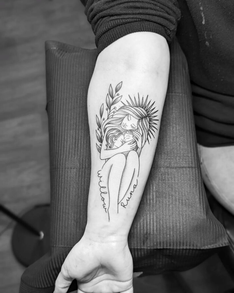 Divine Mother and Two Daughters Tattoo mom with kids tattoos tattoo