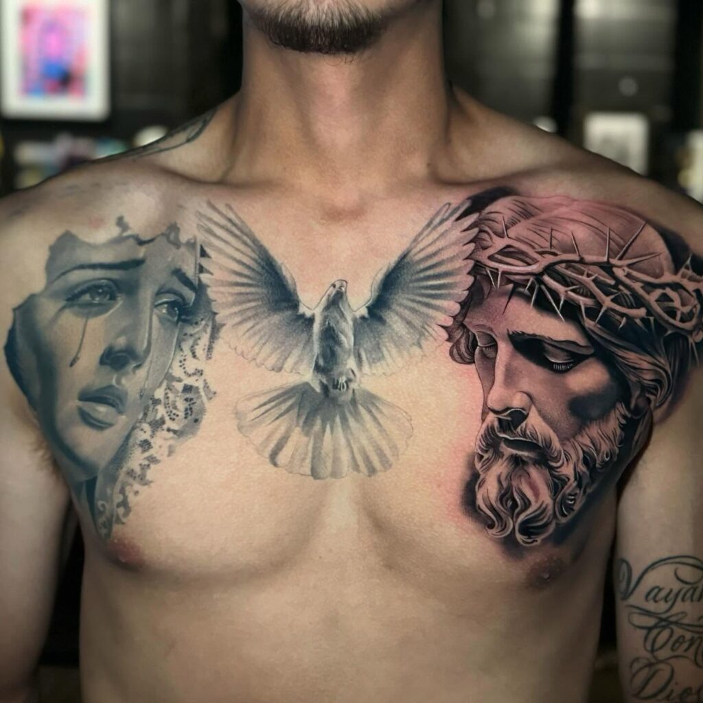Traditional Full-Back Jesus and Sacred Heart Tattoo jesus tattoos tattoo