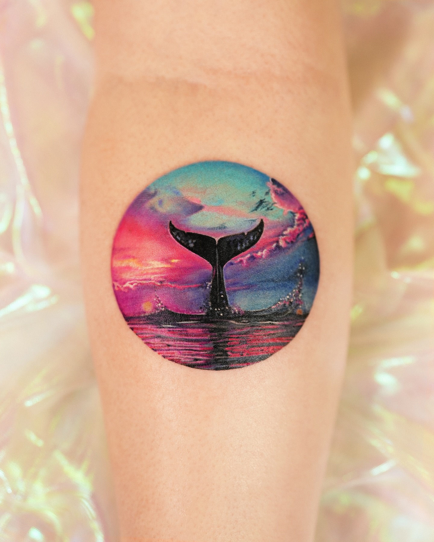 Diving Whale Fluke Silhouette at Sunset ocean tattoo