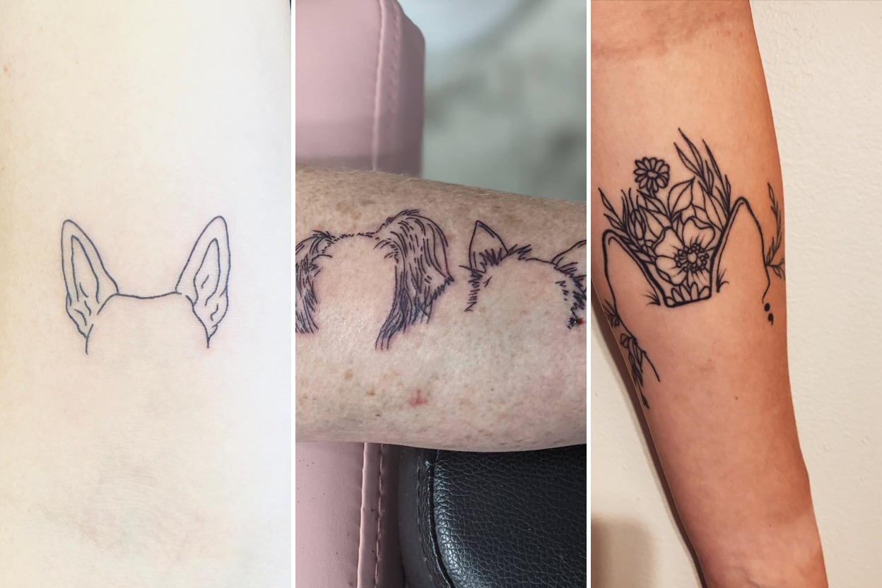 Aesthetic dog ear tattoo ideas and delicate ink ideas collage