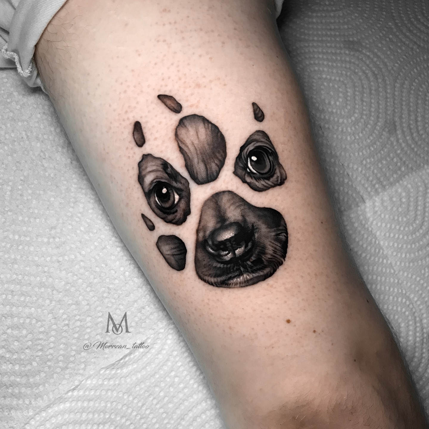 Dog Face Hidden Inside Paw Tattoo dog paw tattoos tattoo