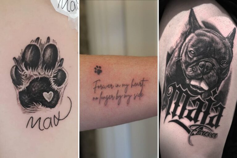 Aesthetic dog memorial tattoos and delicate ink ideas collage
