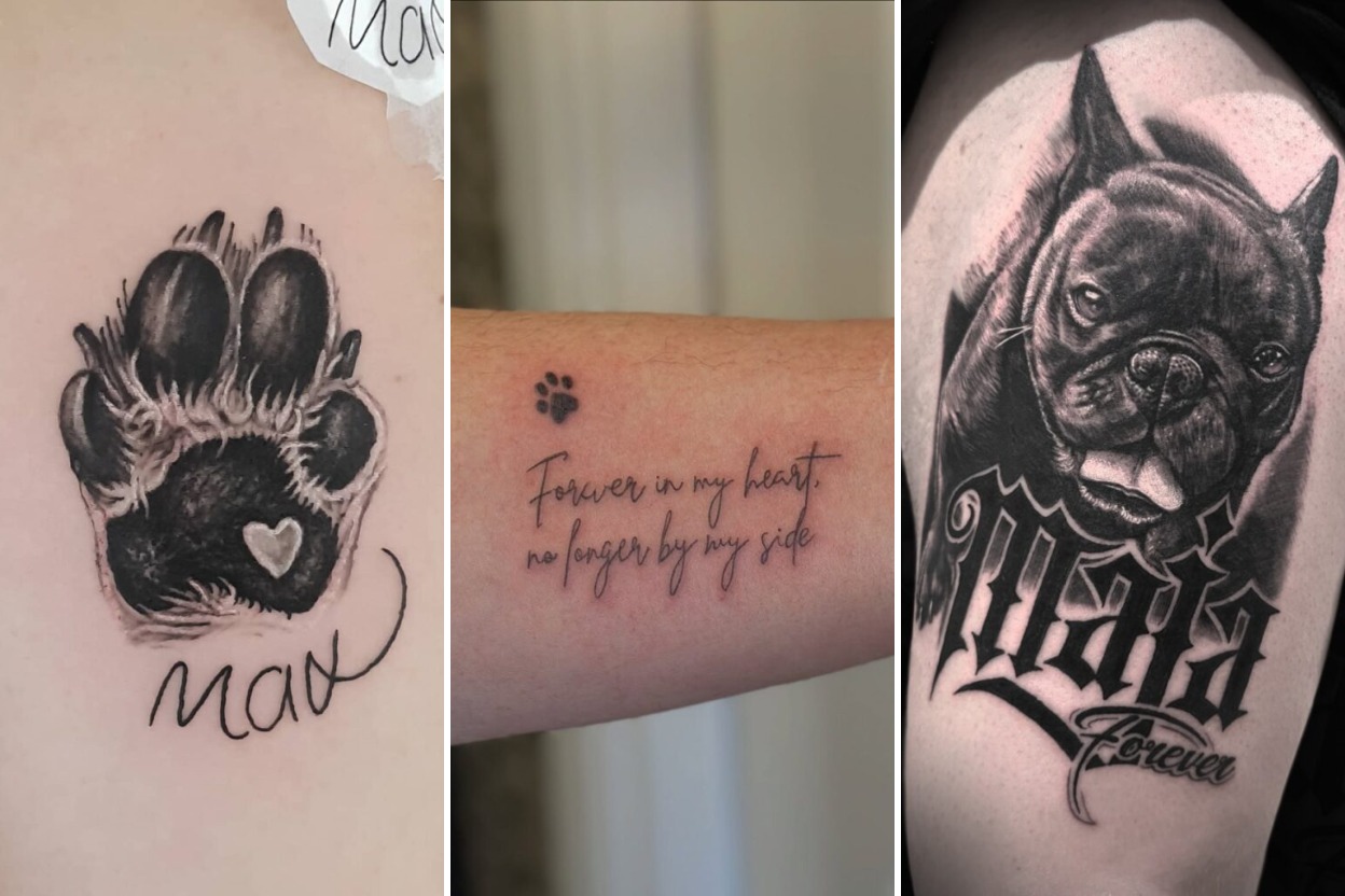 Aesthetic dog memorial tattoos and delicate ink ideas collage