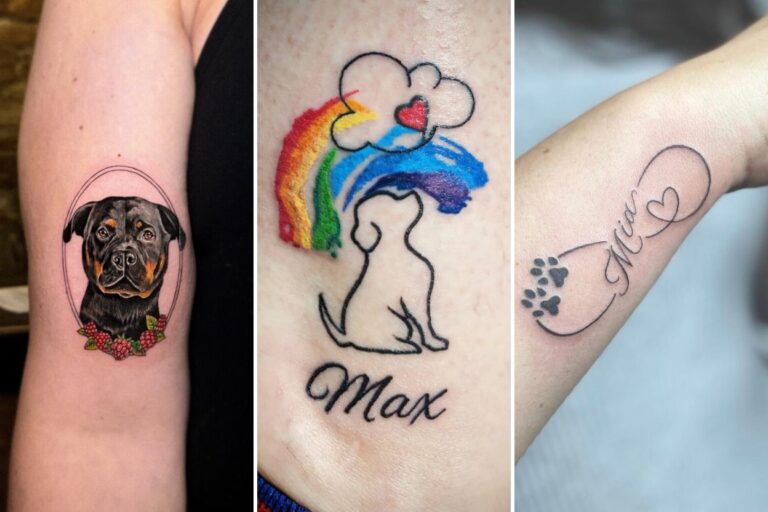 Aesthetic dog memorial tattoos and delicate ink ideas collage