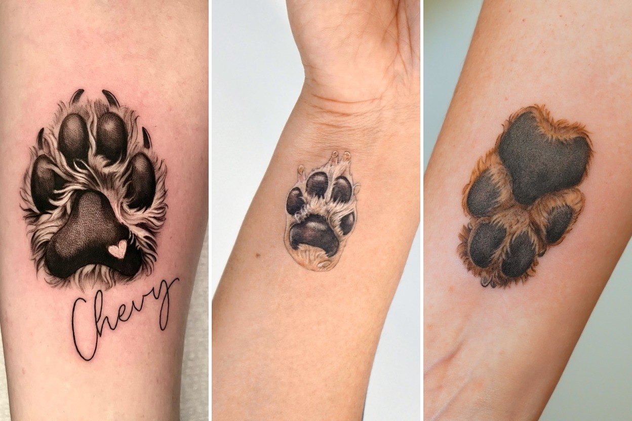 Aesthetic dog paw tattoos and delicate ink ideas collage