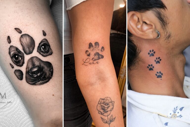 Aesthetic dog paw tattoos and delicate ink ideas collage