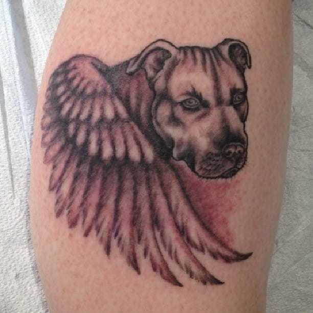 Dog Portrait with Angel Wings pet memorial tattoos tattoo