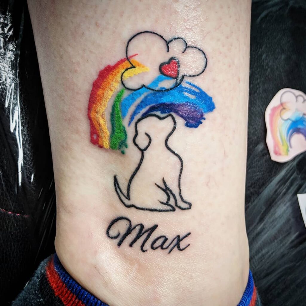 Dog Silhouette with Rainbow Bridge Tattoo dog memorial tattoos tattoo