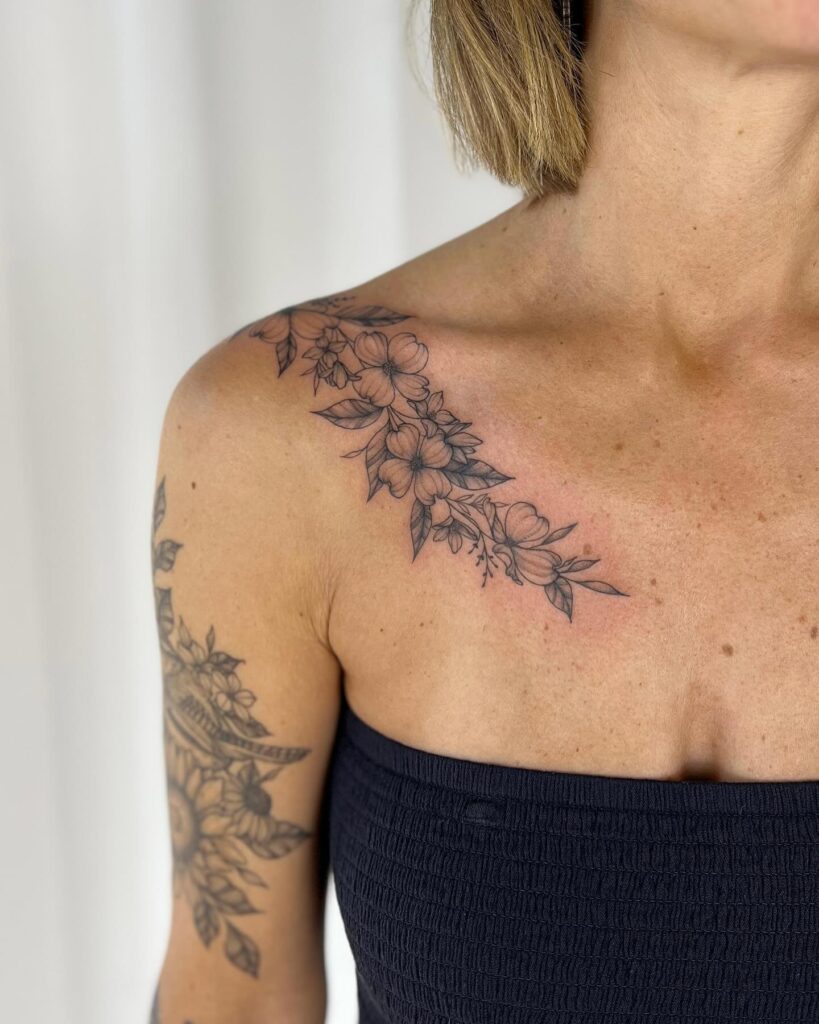 Whimsical Chrysanthemum And Crescent Moon Tattoo