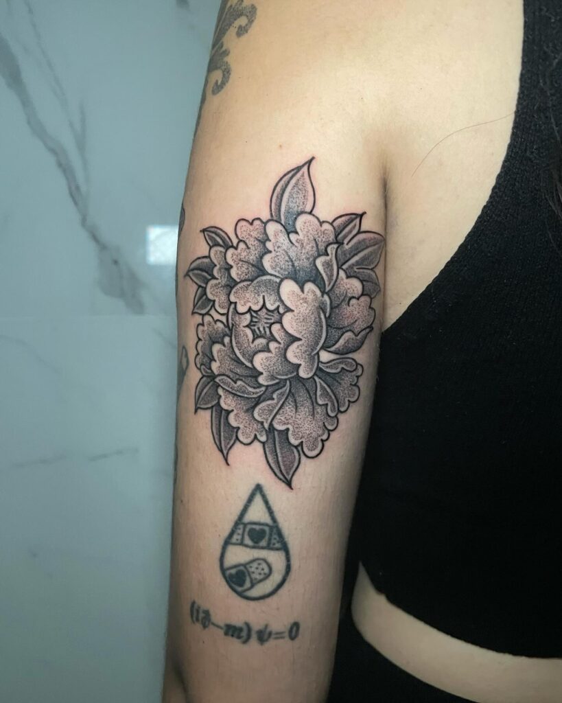 Dotwork Shaded Japanese Peony Tattoo japanese peony tattoos tattoo