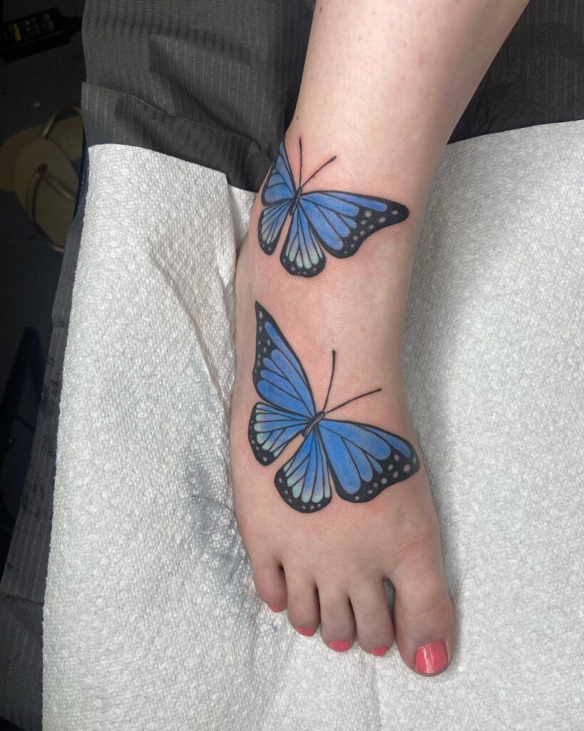 Dandelion And Butterflies Foot Tattoo