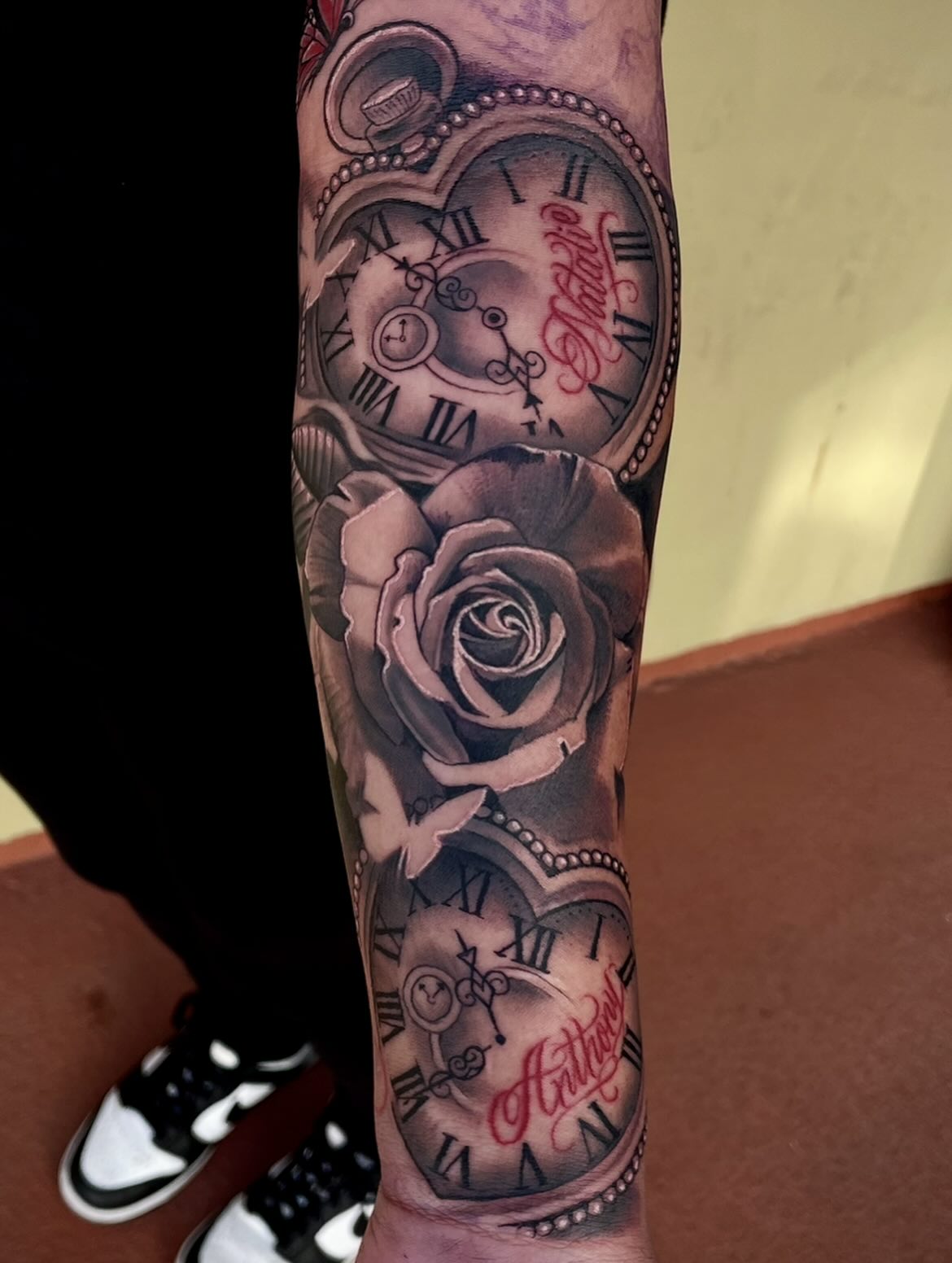 Double Birth Clock Tattoo With Birth Flowers birth clock tattoos tattoo