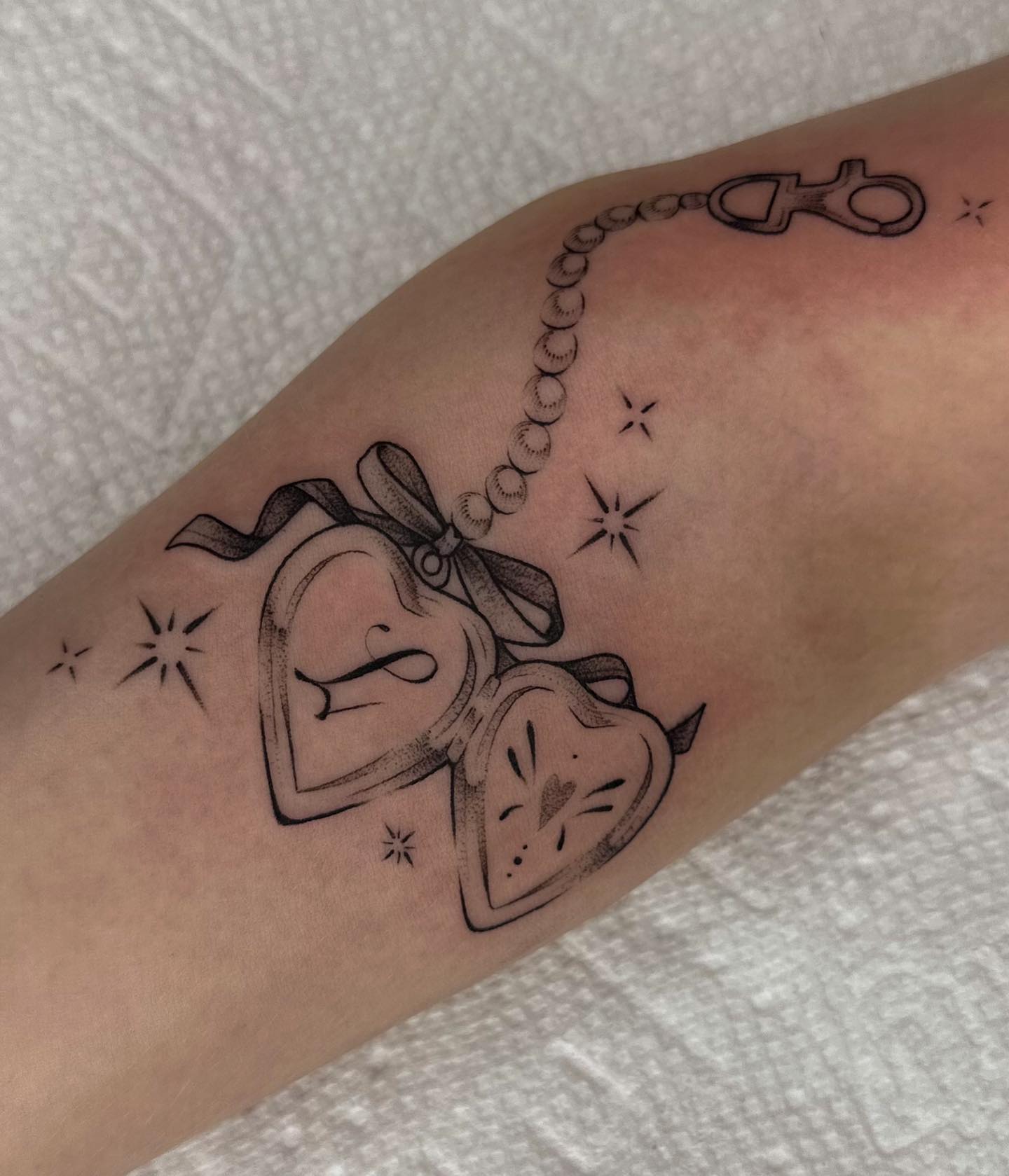 Ribbon Double Initial Locket Tattoo