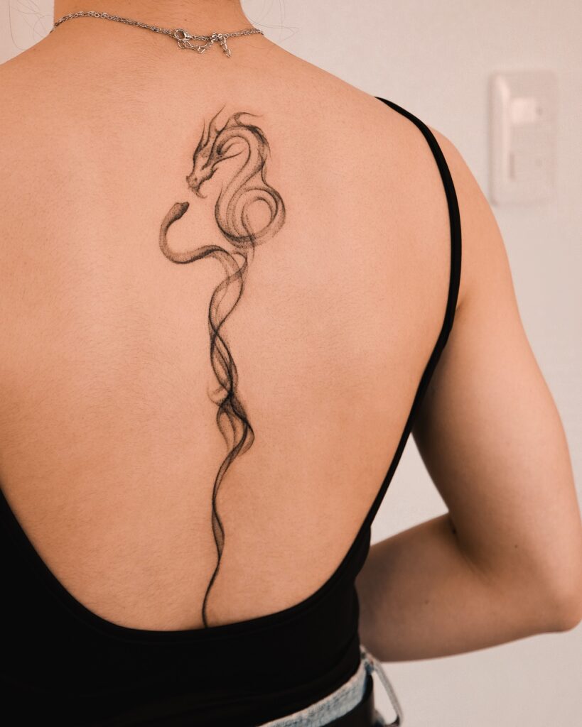 Dragon And Cherry Blossom Back Tattoo