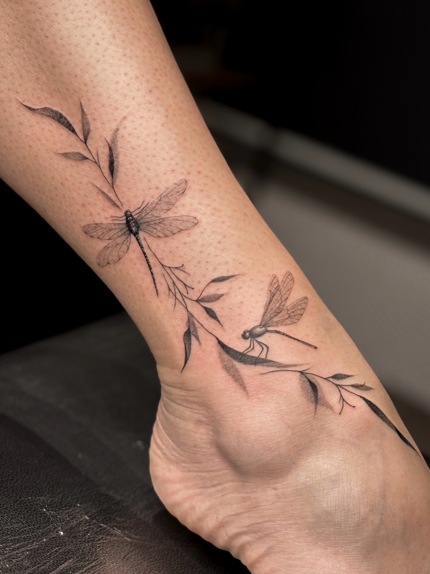 Dragonflies On Botanical Branch Tattoo