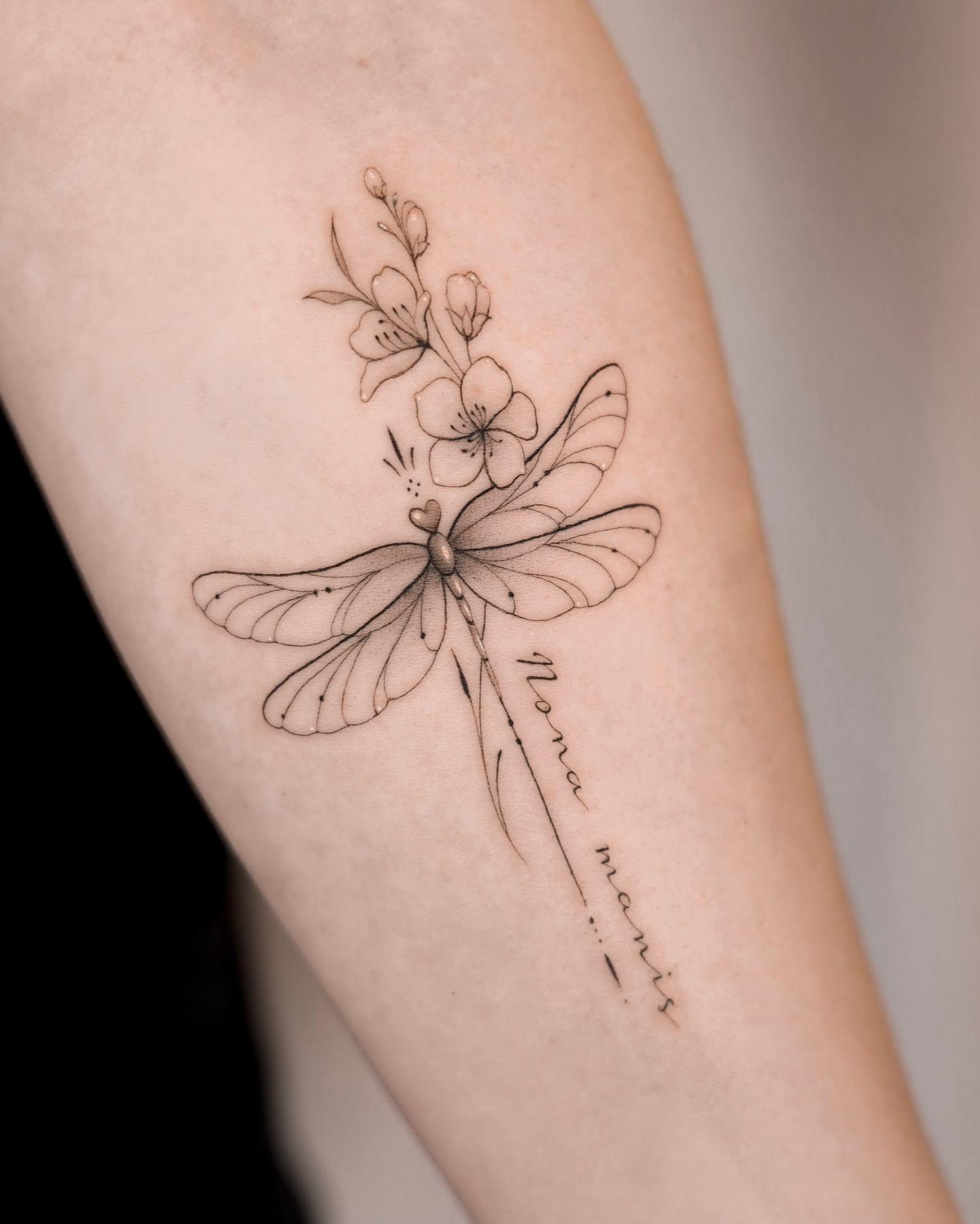 Dragonfly And Blossom Memorial Tattoo