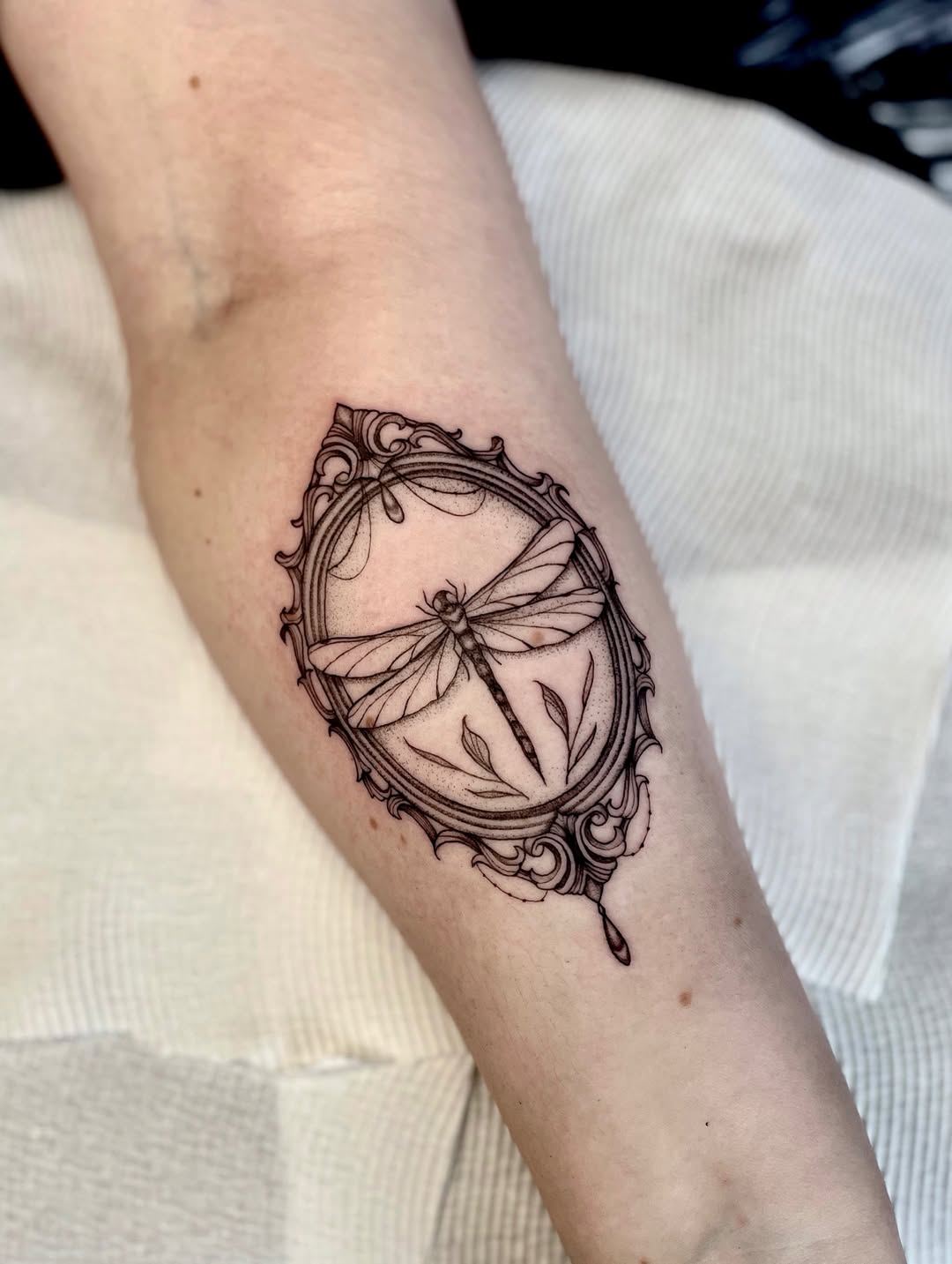 Dragonfly In Ornate Mirror Tattoo