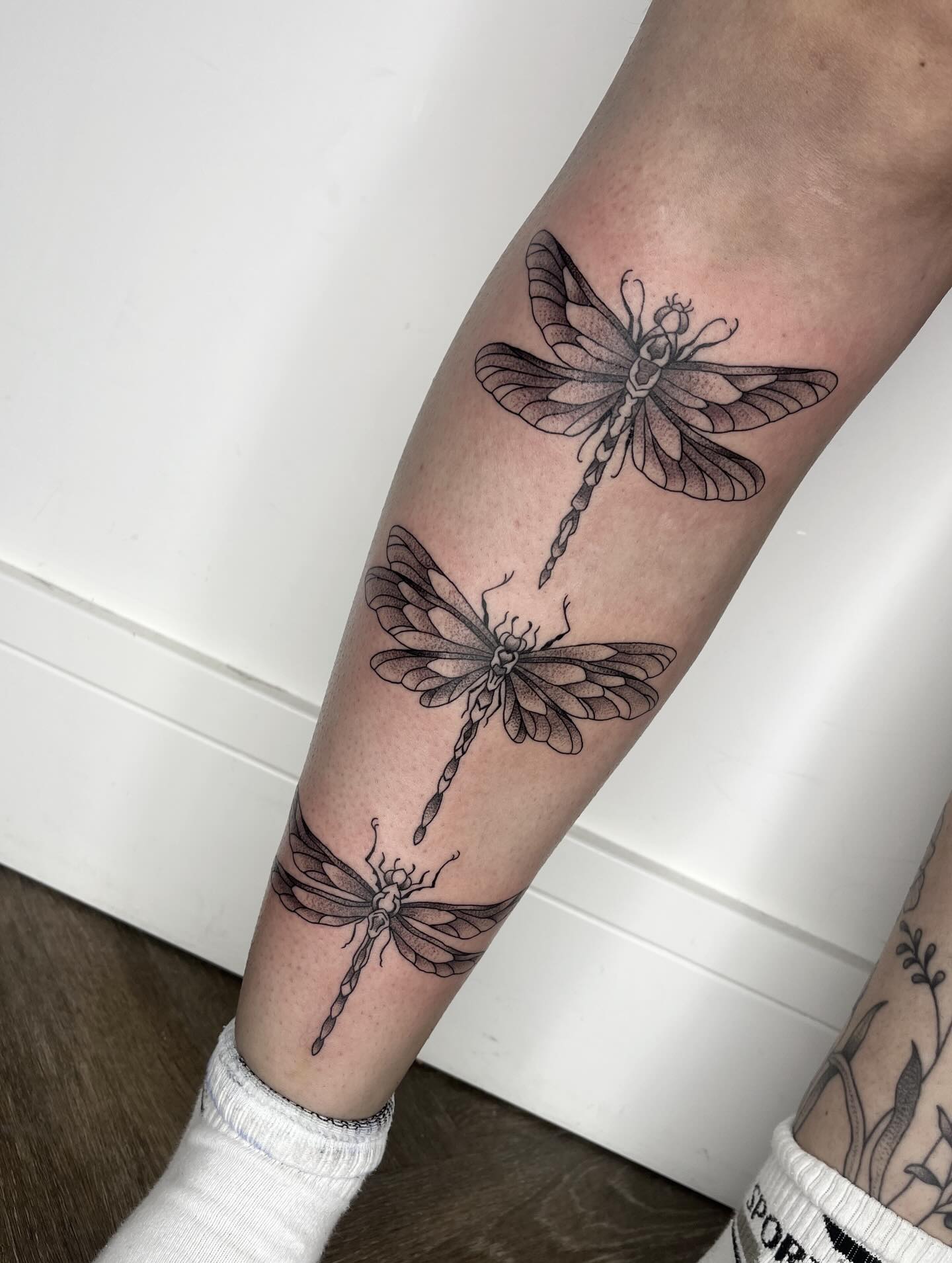Three Dragonflies Flight Tattoo